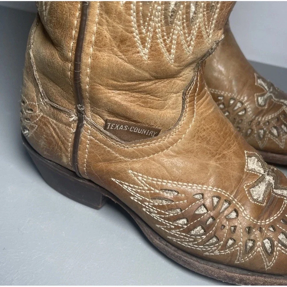 Texas Country Leather Inlay Square Toe Boots Women's 6 Mex 23